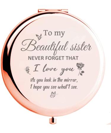 AYACON to My Beautiful Sister Rose Gold Funny Compact Mirror Sisters Birthday Gift Ideas  Classmate Valentines Day Graduation Thanksgiving for Her