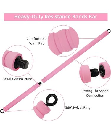 Popper Resistance Straps Rod - Portable Pilates Bar & Resistance Bands for Home Fitness | Pink Strength Training Yoga Equipment - Buy Online on GoSupps.com
