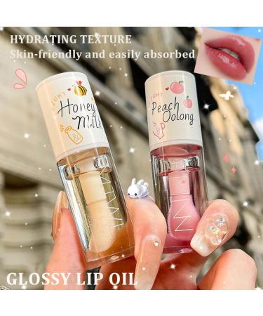 2pcs Peach Honey Lip Gloss Moisturizing Lip Essence Plumping Lip Oil Crystal Jelly Lip Oil Balm Long-Lasting Nourishing Vitamin E Lip Glow Oil Non-Stick Fresh Texture Lip Care Liquid - Buy Online on GoSupps.com