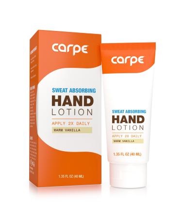 Carpe Antiperspirant Hand Lotion A dermatologist-recommended smooth lotion that helps stop hand sweat Great for hyperhidrosis (Warm Vanilla) Vanilla 1.35 Fl Oz (Pack of 1)