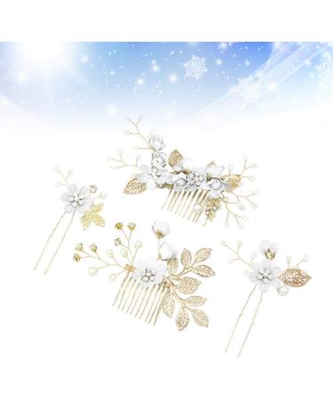 Toyvian Handmade Wedding Hair Comb Clip Set - Bridal Hair Accessories for Brides and Bridesmaids, Floral Girls Hair Piece with Rhinestones (White) - Buy Online on GoSupps.com