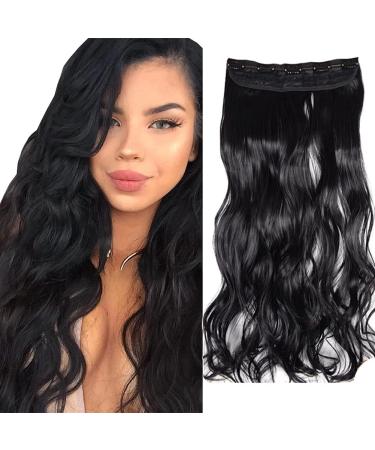 Iluu Womens synthetic hair clip on extension # 1b off black color 5 clips in hair parts 24 "100g dick 3/4 full of head long curly corrugated synthetic hair extensions clip into # 1b (natural black)