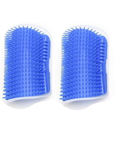 Bobozhong cat brush 2 PCs cat itself large wall corner grooming brush cats brush brushed cat self groomer cat brush wall corner with packs of catnip & screws for itching massage (blue)