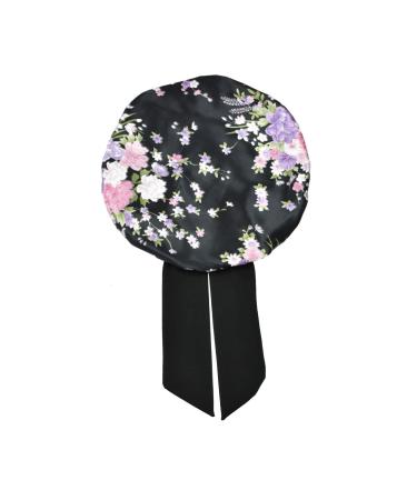 Silk Satin Bonnet for Curly Hair | Floral Black Sleep Cap for Women | Large Night Cap with Tie Band - Buy Online on GoSupps.com