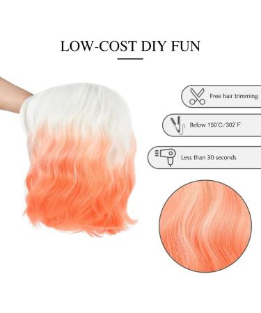 Yamel Wavy Bob Wig with Bangs - Shoulder Length Short Curly Ombre Synthetic Hair Wig in Bright Orange for Women - Buy Online on GoSupps.com