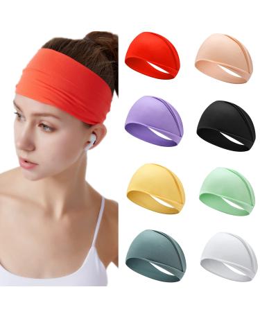 8 Pack Headbands for Womens Yoga Workout Hair Bands for Sports Sweat Wide Hair Running Sweat Band Hairband Hair Wrap for Girls
