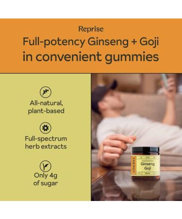 Reprise Herbal Energy Boost Gummies - All-Natural with Ginseng & Goji Extracts | Supports Mood, Brain & Focus | Vegan 60 Gummies - Pineapple Loquat & Blueberry Flavor - Buy Online on GoSupps.com