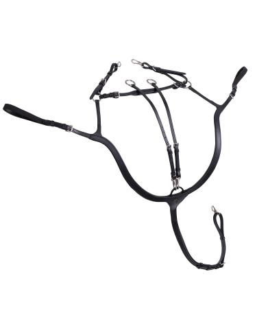 Sunride front stuff ascot made of real leather with martingal - for horses - as a 5 -point and 3 -point - martingal rings for opening the quickly threading of the reins (full black) full black