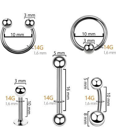 BodyJ4You 20PC PRO Body Piercing Kit | Surgical Steel 14G 16G | Nose Septum Ear Cartilage Lip Belly Navel Tragus Eyebrow | Needles Gloves Clamps Included - Buy Online on GoSupps.com