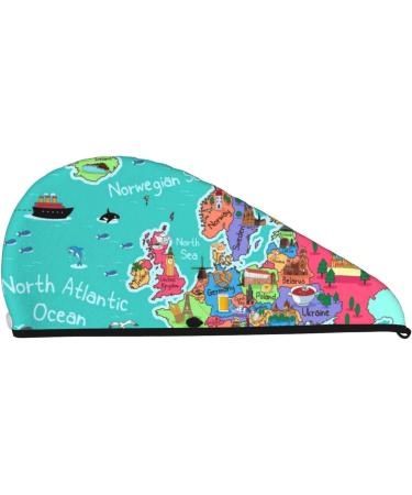 Cartoon Map of Europe Microfiber Hair Towel - Super Absorbent Quick Dry Coral Velvet Wrap for Long Curly & Thick Hair - Buy Online on GoSupps.com