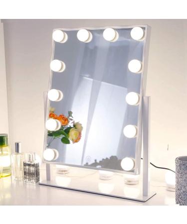 QYzblbang LED Vanity Mirror with Lights Hollywood Light up Makeup Mirror for Desk  Lighted Smart Mirror with Touch Lights 3Color Dimmable Personal Makeup Mirror with 12 Bulbs for Bedroom 360 Rotation SQUARE