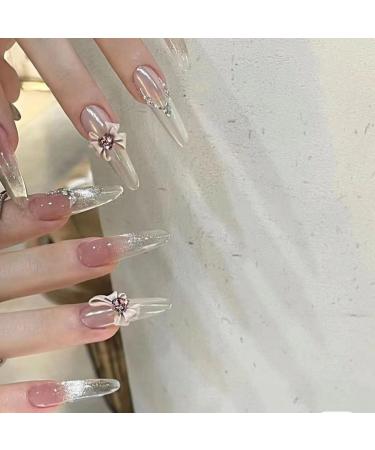 Temperament manicure finger tip streamer pure handmade ice through nude bow wearing a sweet atmosphere manicure(M) - Buy Online on GoSupps.com