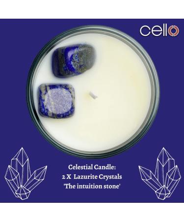 Cello Celestial Scented Candle with Lazurite Gemstones - Metallic Blue Candle with Blue Crystals for Men and Women. Ideal Candle Gift - Buy Online on GoSupps.com