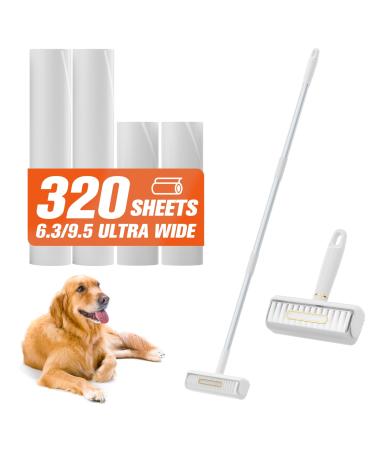 eazer 10" Large Lint Rollers for Carpet Large Lint Roller for Pet Hair Extra Sticky with 54" Pole 320 Sheets Multi-Purpose Lint Remover for Cleaning Sofa Clothe Carpet - Additional Mini Roller. 2 Roller + 4 Refills(Large & Small)