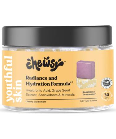 Chewsy Youthful Skin Fruity Chews Vitamins Radiance & Hydration Formula Hyaluronic Acid Grape Seed Extract Antioxidants & Minerals Vitamins Raspberry Lemonade Flavor 30-Day Supply Youthful Skin 30 Count (Pack of 1)