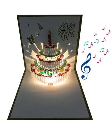 WESAPPINC 3D Pop Up Birthday Cards Warming LED Light Birthday Cake Music Happy Birthday Card Postcards Pop Up Greeting Cards Laser Cut Happy Birthday Cards Best for Mom Wife Sister Boy Girl Friends (1Pack LED birthday card)