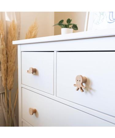 4 Animal Handle Knobs for Kids' Furniture - Octopus Whale Jellyfish Turtle | Untreated Oak Knobs for Drawers & Cupboards - Buy Online on GoSupps.com