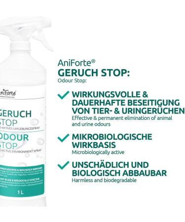 Aniforte Odor Stop 1L - Ready-to-Use Spray for Home Car & Pets - Effectively Removes Cat & Dog Urine Vomit Feces & Animal Odors - Buy Online on GoSupps.com