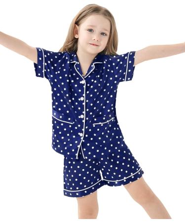 SWOMOG Kids Satin Pyjamas Set | Short Sleeve Silk Nightwear | 2 Piece Lounge Set | 4-5 Years | Navy Blue Dot - Buy Online on GoSupps.com