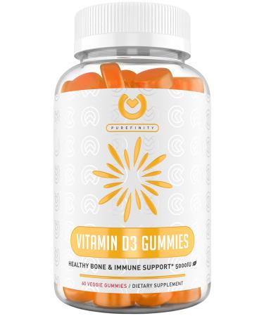 PUREFINITY Vitamin D3 5000iu Gummies  D3 Supplement for Bone Health Immune Health Joint Muscle Support - Dietary Supplement Pectin Gummy - for Adults Teens & Kids - Delicious Mango Flavor!