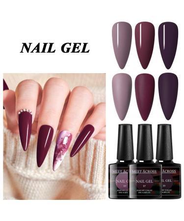 Meet Across Purple Plum Red Gel Nail Polish Set - 3 Color Nude Gel Polish Kit with UV/LED Lamp Base & Top Coat - Perfect Gift Box for Nail Art Salon & Manicure Starter Set - Buy Online on GoSupps.com
