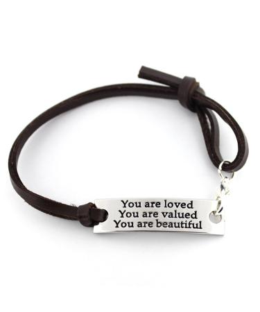 Inspirational Gifts For Women Saying stamped "You are loved You are valued You are beautiful" leather inspirational bracelet,Gift for Mother Daughter,Teens,,Christmas Gift,Birthday Present.