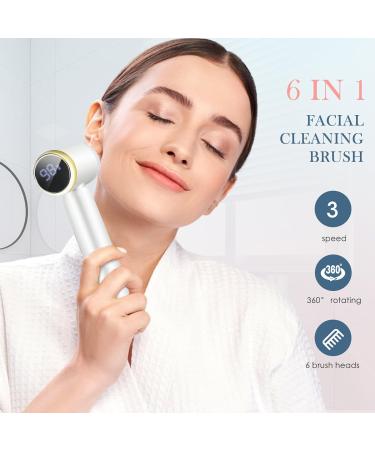 Facial Cleansing Brush Electric Face Cleanser with 6 Exfoliating Brush Heads USB Rechargeable Face Brush with 3 Speed Levels Waterproof Facial Brush LCD Display 360 Rotating Facial Brush for Cleaning - Buy Online on GoSupps.com