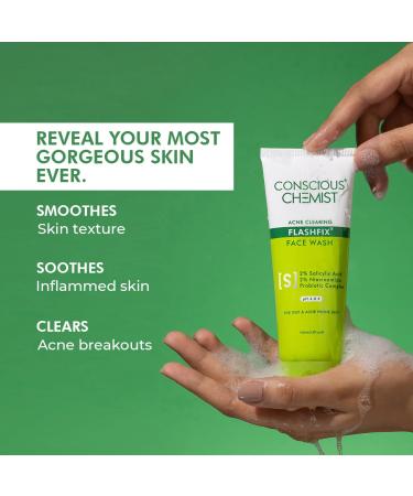 Conscious Chemist 2% Salicylic Acid Face Wash | 100ml | Face Wash for Oily & Acne Prone Skin for Men & Women Glycolic Acid & CICA Extract For Glowing & Radiant Skin Vegan & Cruelty Free - Flashfix - Buy Online on GoSupps.com