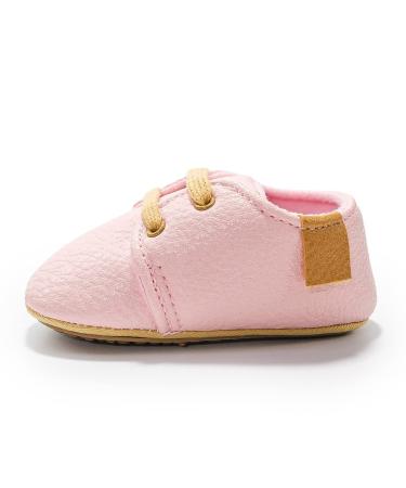 Baby Girls Boys Infant First Walking Shoes Sneakers Anti-Slip Oxford Loafer Flats Infant Toddler PU Leather Shoes 0-6 Months Pink