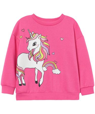DHASIUE Baby Girls Unicorn Sweatshirt Jumper T-Shirt Cute Long Sleeved Tops Casual Cotton Tee Shirts Kids Toddler Clothes Age 1 2 3 4 5 6 7 Years 1-2 Years 05# Unicorn/Rose Red