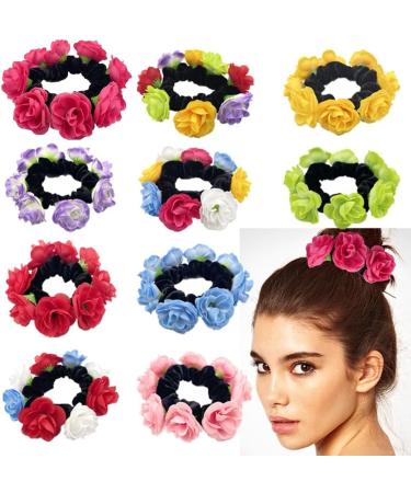 Delicate Artificial Flower Hairband Elastic Hair Scrunchies Fashionable Ponytail Holder Great for Everyday Hairstyles Red green yellow pur - Buy Online on GoSupps.com