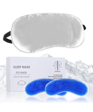 ASPACES Cooling Eye Mask Cold Compress Eye Mask with 2 Reusable Gel Bead Packs Gel Eye Mask for Sleeping Headaches Dark Circles Eye Bags Dry Eyes Migraines Puffiness Nap(Pearl Gray)