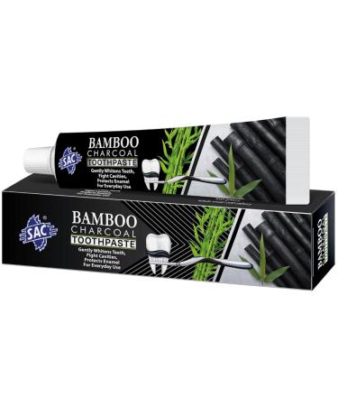 SAC Organic Bamboo Charcoal Toothpaste | 100% Natural Teeth Whitening | Fluoride-Free Formula | Organic and Ayurvedic | 125gm