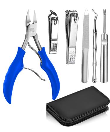 Nail Clippers Set for Thick Nails or Ingrown Toenails Large Toe Nail Trimmer Clipper Kit with Stainless Steel Sharp Blades Soft Grip Handle for Men Women Seniors Blue