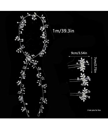 Yafanqi Wedding Hair Vine - Crystal & Pearl Bridal Headband for Women - 39.3in Silver Hair Accessories - Buy Online on GoSupps.com