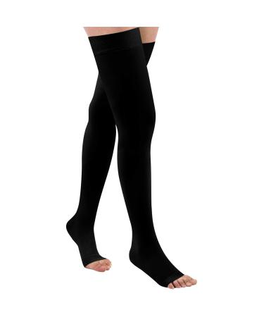 Evolyline Medical compression stockings women men thighs long support stockings with silicone tape 20-30 mmHg compression socks for air trips sport graded support with varicose veins black XXL
