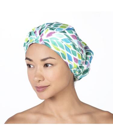 Betty Dain Trendy Turban Comfort Fit Shower Cap  Water Repellent  Sound-reducing Polyester Keeps Hair Protected  Elastic-free Trim Eliminates Imprints With Roomy Design Sleep Cap - Aqua Stones