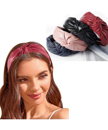 Bohend fashionable women's headband wide leather knotted pure turban daily use hair accessories for women and girls (4 pieces)