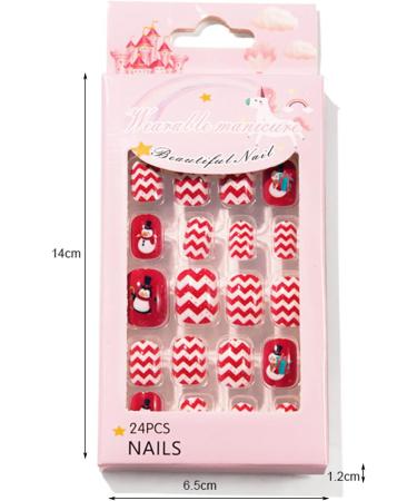 YOXIER 24Pcs Christmas Kids False Nail Press on Nails Kids Fake Nails Snowflakes Snowmen Santa Xmas Artificial Nail Tips for Girls Kids 5 - Buy Online on GoSupps.com