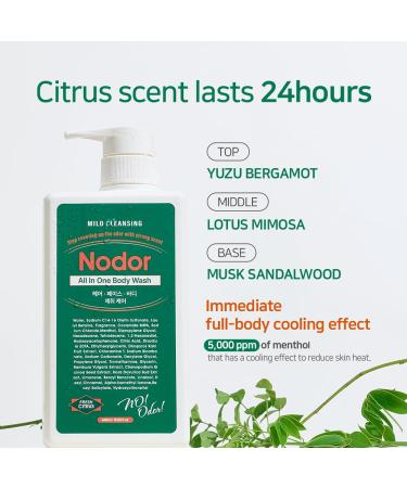NODOR All-in-One Body Wash 460ml - Long-Lasting Citrus Scent Odor Removal & Cooling Effect for All Skin Types | Korean Body Care for Sensitive Skin - Buy Online on GoSupps.com