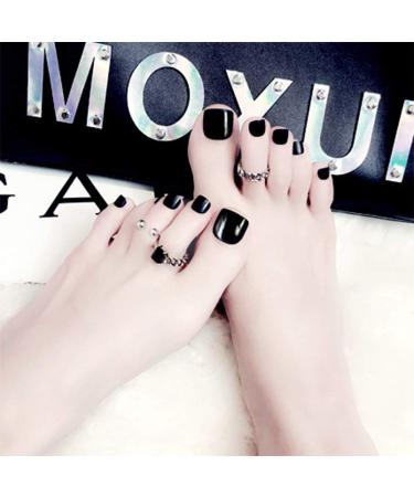 Melayous 48Pcs Black White Short Press On Toenails Set | Glossy Square False Toe Nails for Women & Girls | Full Cover Artificial Toenails with Glue - 2 Packs - Buy Online on GoSupps.com