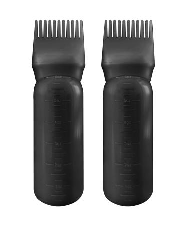 FYJLXF 2Pcs Root Comb Applicator Bottle 6 Ounce Hair Dye Applicator Brush Transparent Applicator Bottle with Graduated scale Hair Coloring Dye and scalp treament essential Black