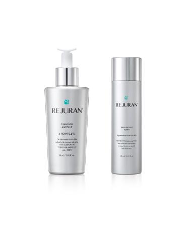REJURAN Skincare Duo with c-PDRN Turnover Ampoule (1.69 fl oz) & Rebalancing Toner for Firming Hydration Pore Care & Radiant Glass Skin Korean Anti-Aging Serum & Toner Set