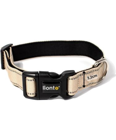 Lonto XL Dog Collar - Durable Nylon Soft Padded 360 Reflective Click Closure Adjustable Beige Collar for Dogs - Buy Online on GoSupps.com