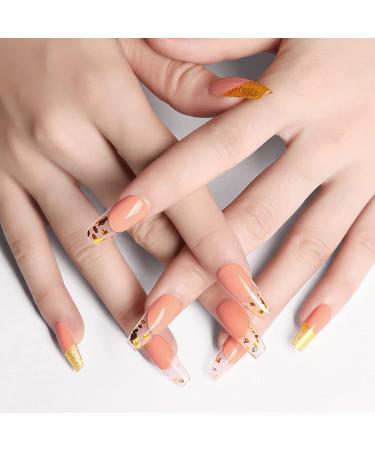 Sethexy Long Coffin False Nails - Gold Leopard Acrylic Ballerina Press-On Nails with Glue - 24 Stunning Nail Tips for Women & Girls - Buy Online on GoSupps.com
