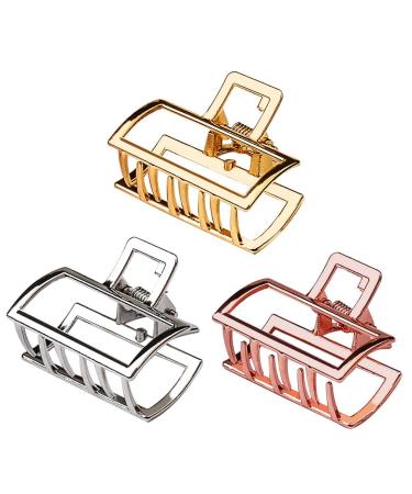 3 Pack Metal Hair Clips for Women, 1.57 Inch Small Hair Clips Metal Jaw Clips Hair Accessories Hair Claw Clips for Thick Hair (Gold, Silver, Rose Gold)