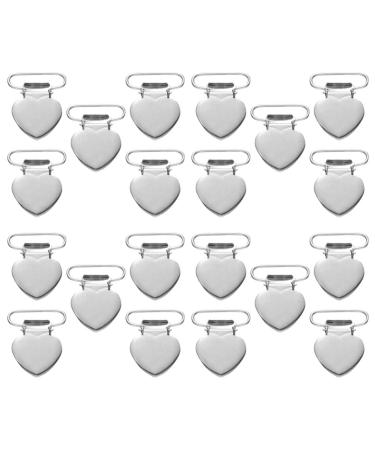Milisten 20pcs Pacifier Suspender Clips for Making Pacifier Holders Bib Clips Baby Teething Toys Blankets Clips Heart Shaped Silver(4 * 3cm)