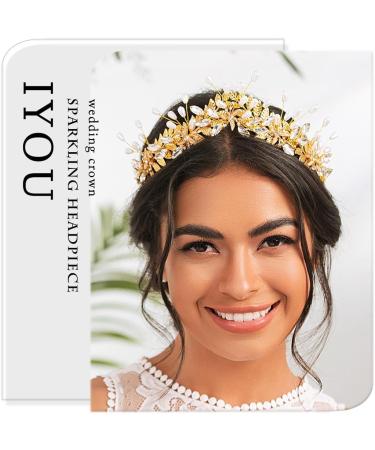 IYOU Bridal Wedding Headband Crown Gold Leaf Hair Bands Tiara Pearl Crystal Bridesmaid Bride Hair Accessories for Women - Buy Online on GoSupps.com
