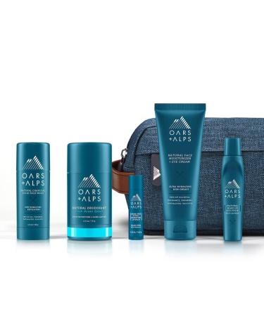 Oars + Alps Ultimate Oarsman Skin Care Kit for Men Includes Face Wash Eye Roller Deodorant Lip Balm Moisturizer and Travel Bag TSA Friendly 5 Items Total