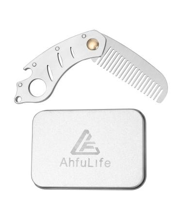 AhFulife Foldable Metal Comb & Beard Comb - Multifunctional Pocket Comb with Bottle Opener - Antistatic Stainless Steel Care Comb in Gift Box - Silver - Buy Online on GoSupps.com